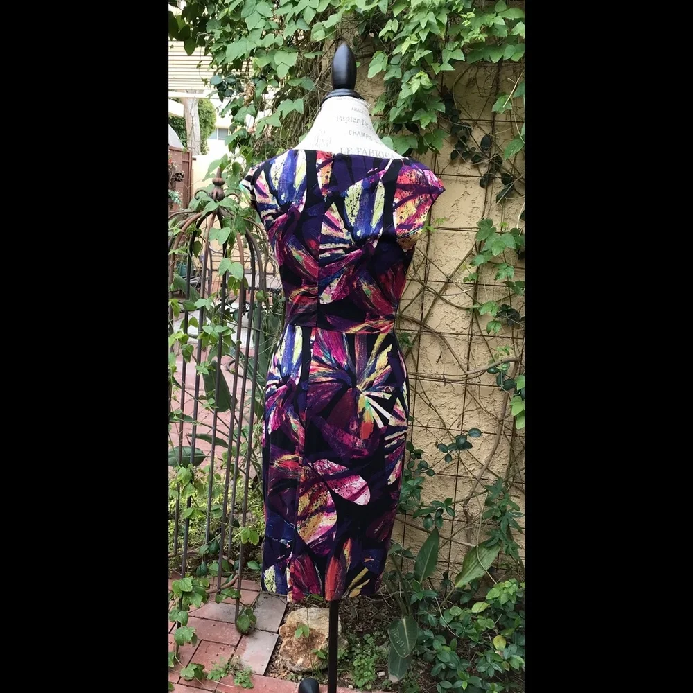 Suzy Chin For Maggie Boutique Stunning & Colorful Foliate Print Dress Sz…